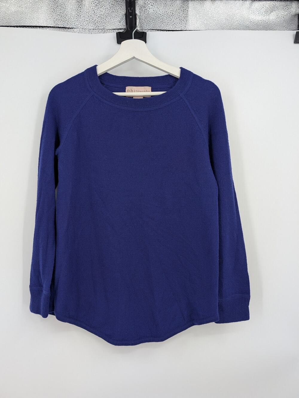 Philosophy 100% Cashmere Long Sleeve Sweater Blue Purple Large Luxury Career